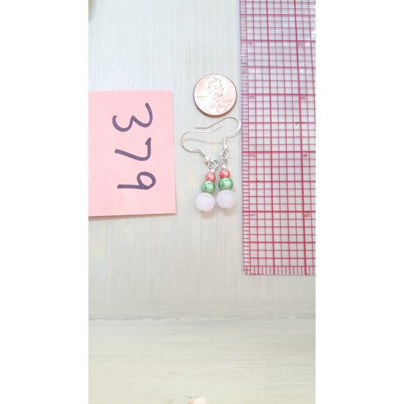 boho earrings 379#mfs Petite rose quartz earrings pink green orange mini bead st - Picture 9 of 10